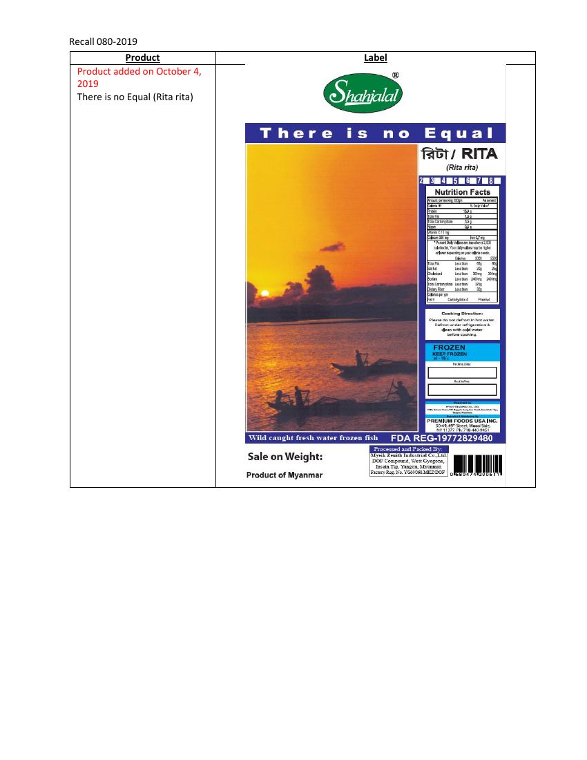 Various Siluriformes Fish Products Recalled for Lack of Import Inspection