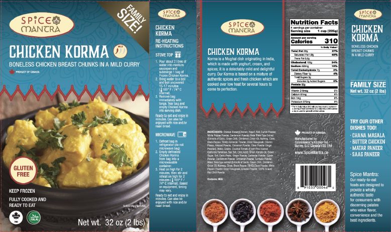 Spice Mantra Frozen Chicken Korma and Butter Chicken Recalled for Listeria