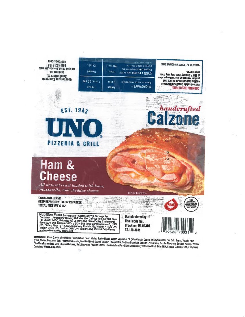 Uno Pizzeria & Grill Ham & Cheese Calzones Recalled for Misbranding