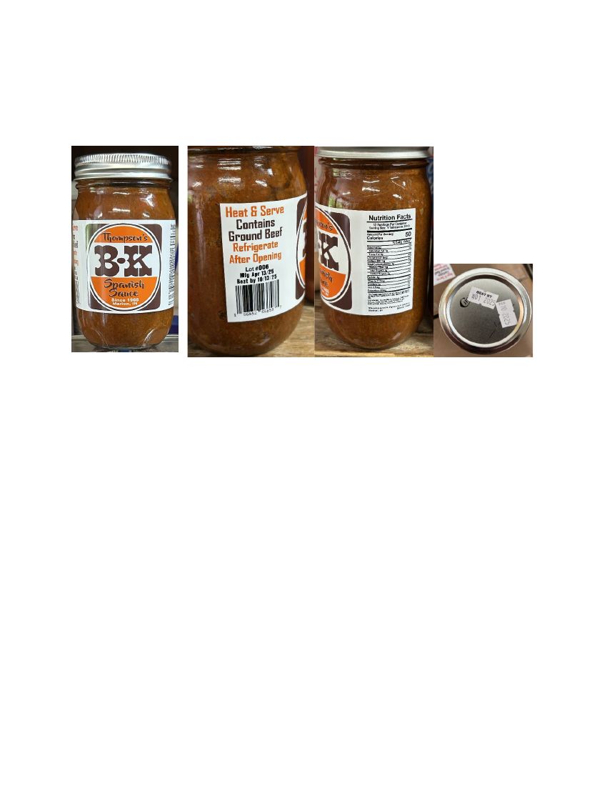 Thompson's B-K Spanish and Coney Sauce Recalled for Lack of Inspection