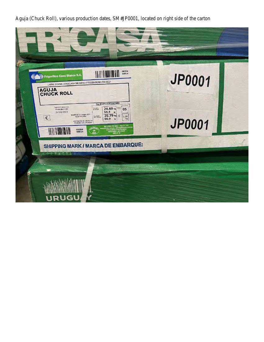 Frigorífico Casa Blanca Frozen Beef Products Recalled for Import Violation