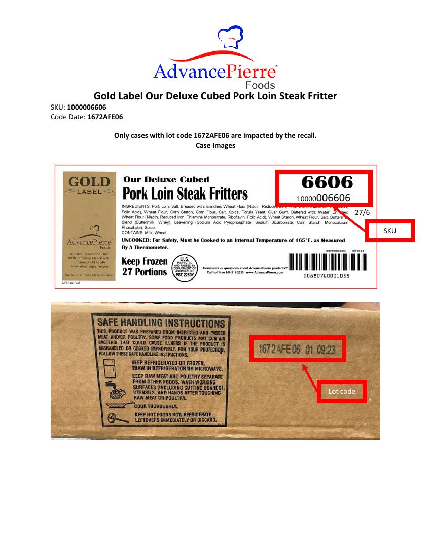 AdvancePierre Our Deluxe Cubed Pork Loin Steak Fritters Recalled for Plastic