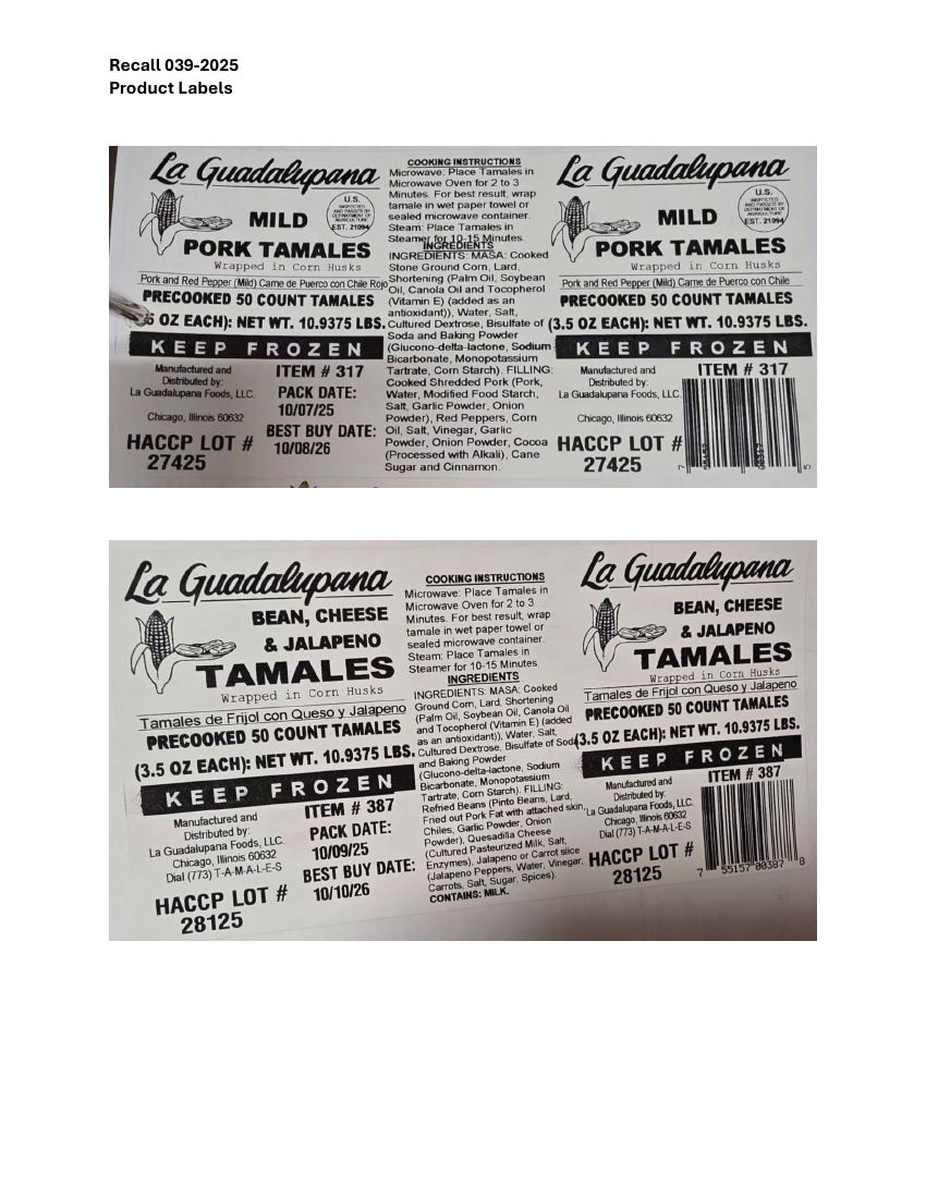 La Guadalupana Frozen Tamales Recalled for Undeclared Milk