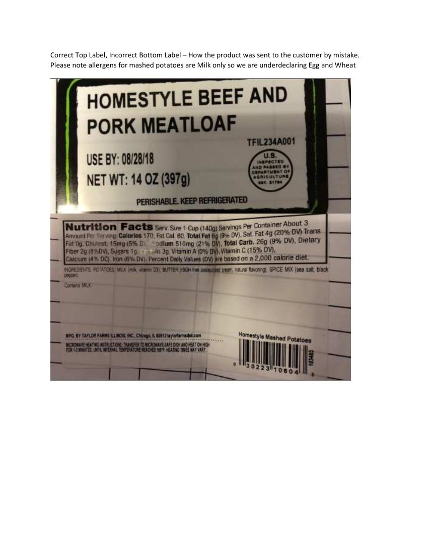 Homestyle Beef and Pork Meatloaf Recalled for Undeclared Egg and Wheat