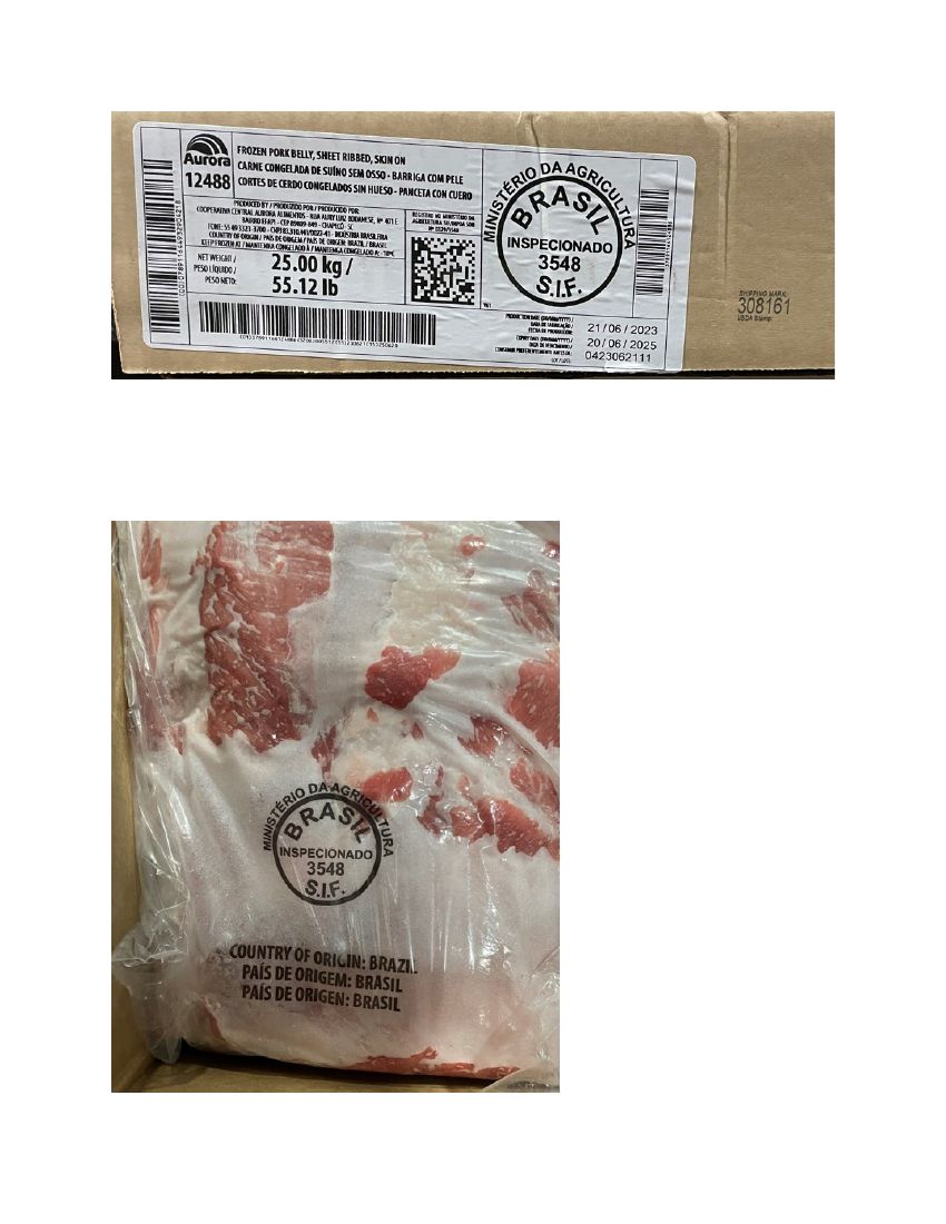 Aurora Frozen Pork Belly Recalled for Missing Import Reinspection
