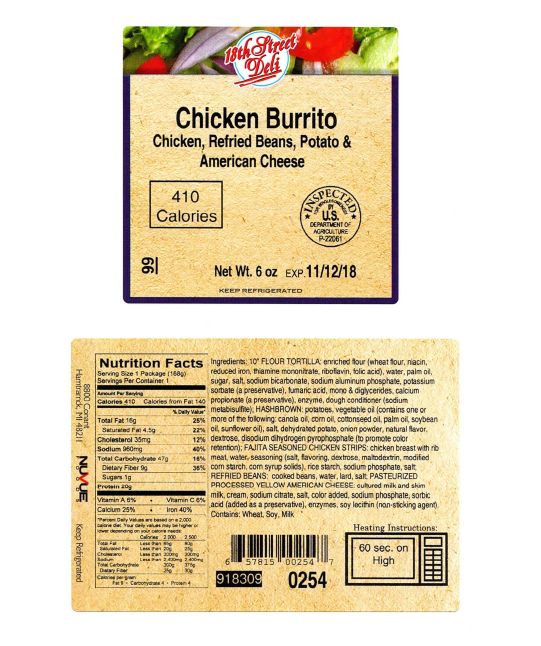 18th Street Deli Chicken Burritos Recalled for Undeclared Egg