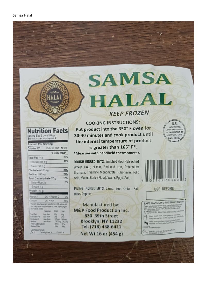 M&P Production Raw Lamb and Beef Samsa Recalled for Undeclared Sesame