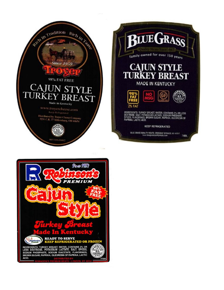 Blue Grass and Various Brands Cajun Turkey and Bacon Recalled for Undeclared Soy