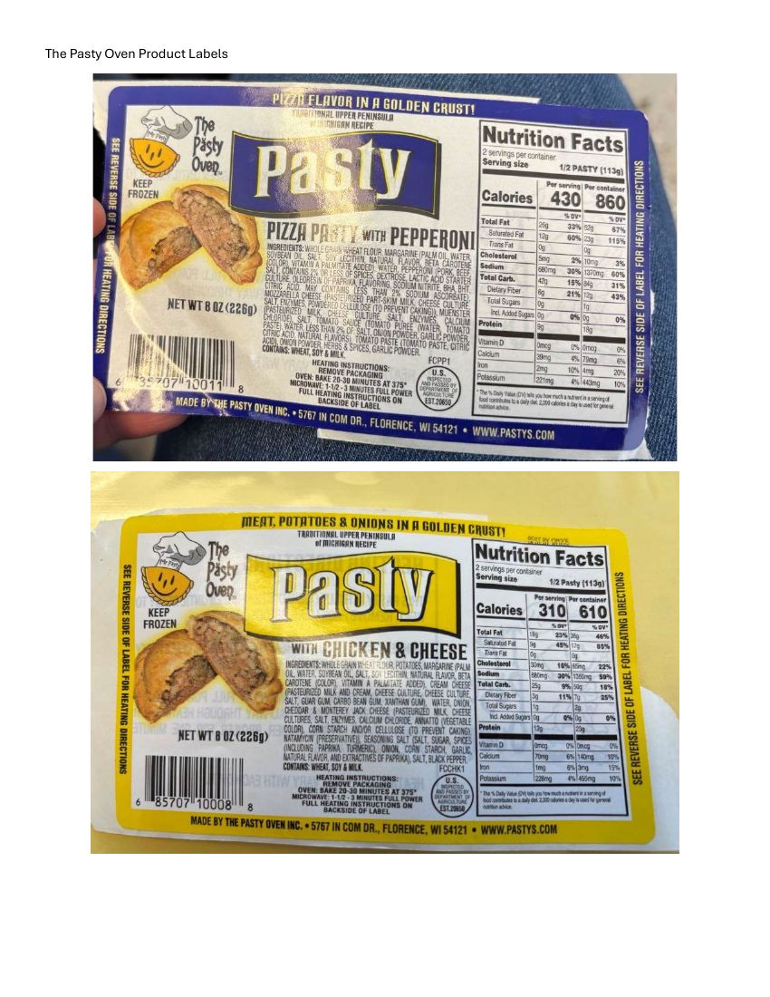 The Pasty Oven Pasties Recalled for Undeclared Egg