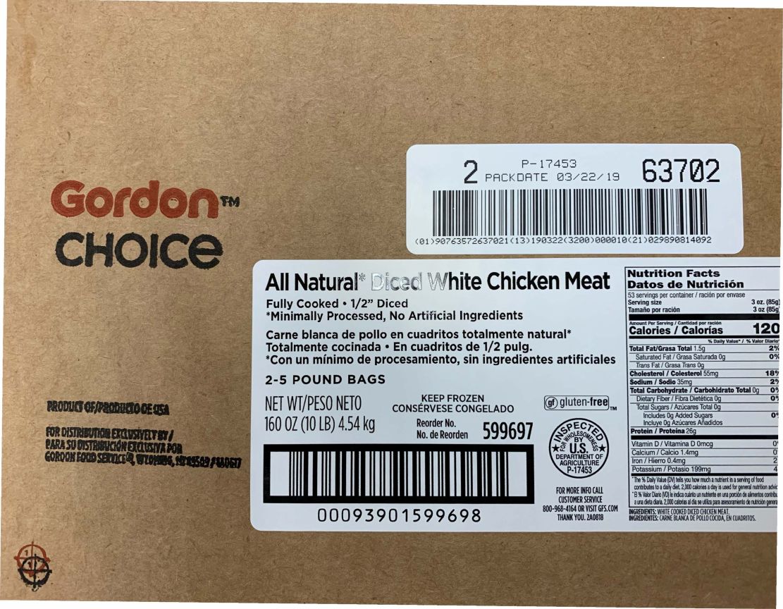 Gordon Choice Diced White Chicken Meat Recalled for Undeclared Soy