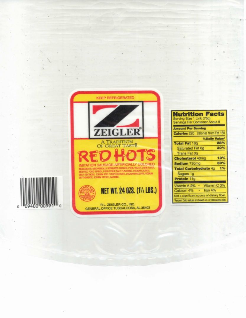 Zeigler Chicken and Pork Red Hot Sausages Recalled for Metal Contamination