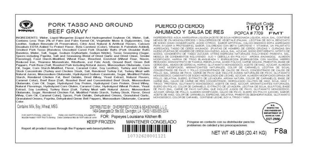 Popeyes Pork Tasso and Ground Beef Gravy Recalled for Foreign Plastic