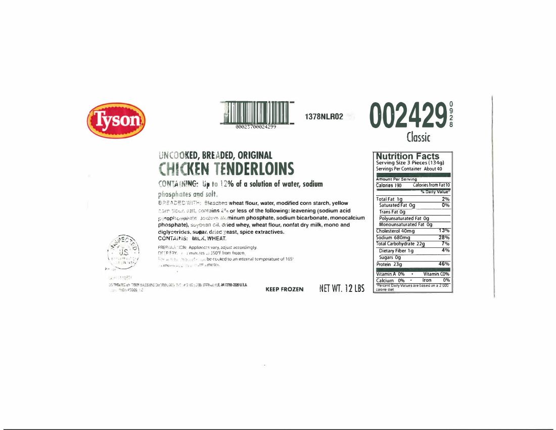 Tyson Uncooked Breaded Chicken Tenderloins Recalled for Plastic Contamination