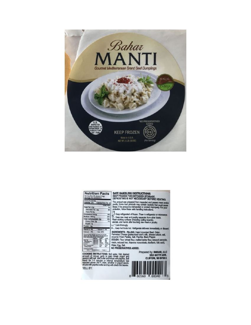 Bahar MANTI Beef Dumplings Recalled for Lack of Inspection