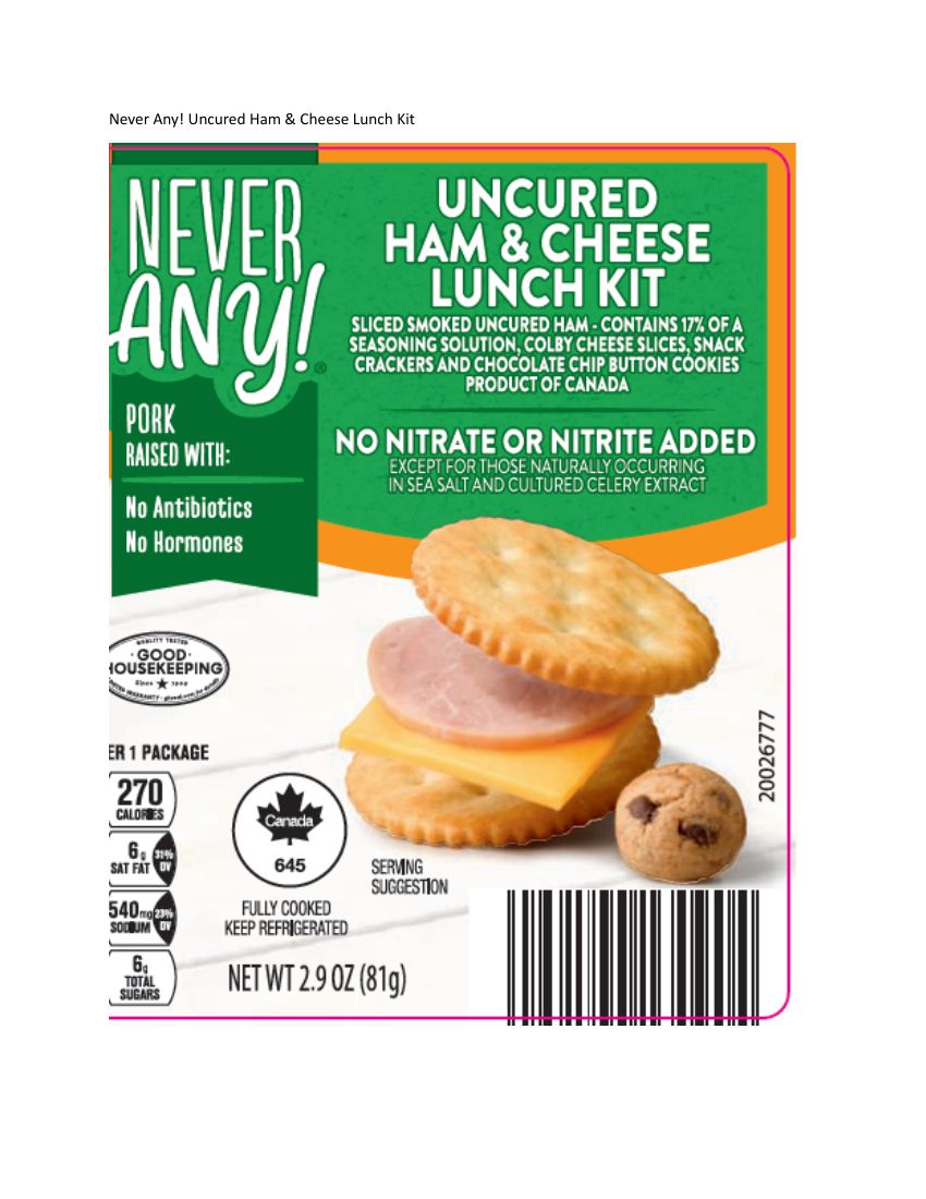 Never Any! Ham and Cheese Lunch Kits Recalled for Undeclared Peanut