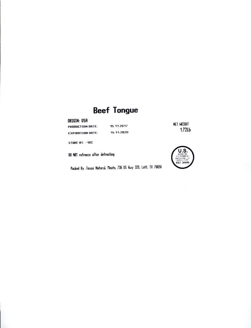 Texas Natural Meats Frozen Beef Tongue Recalled for SRMs