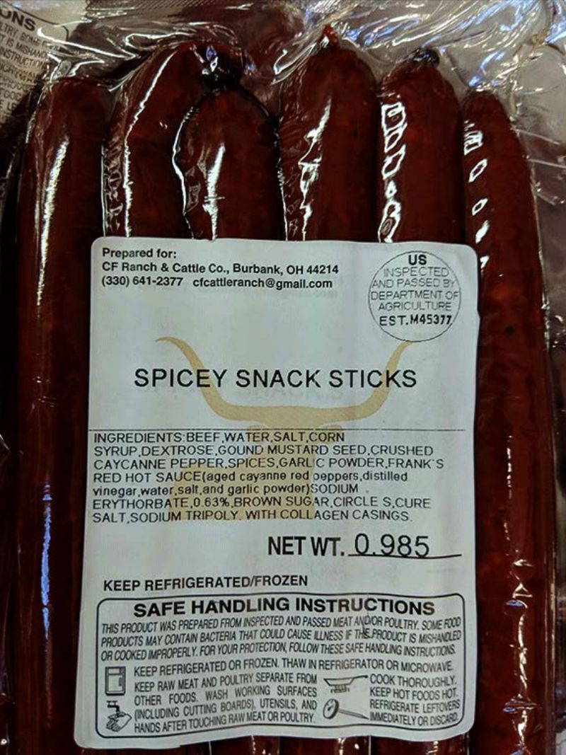 CF Ranch & Cattle Co. Spicey Snack Sticks Recalled for Undeclared Milk