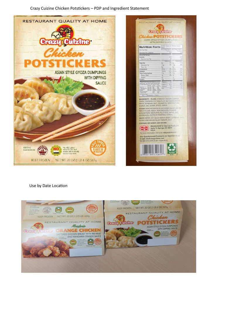 Crazy Cuizine Chicken Potstickers Recalled for Undeclared Milk and Egg