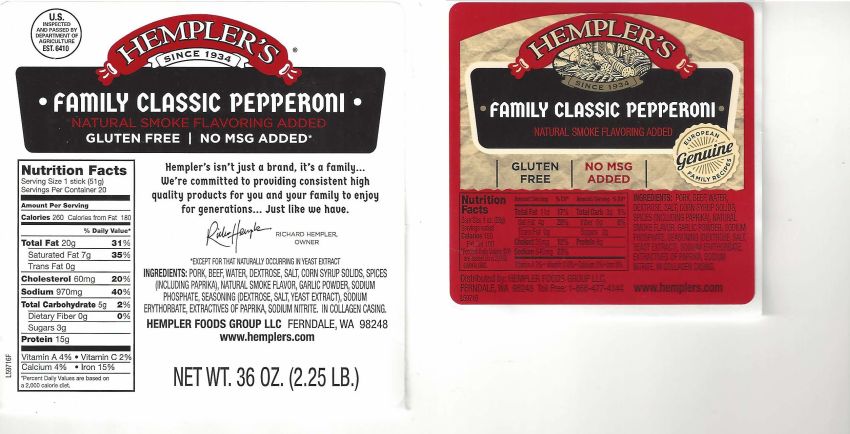 Hempler’s Family Classic Pepperoni Recalled for Undeclared Milk