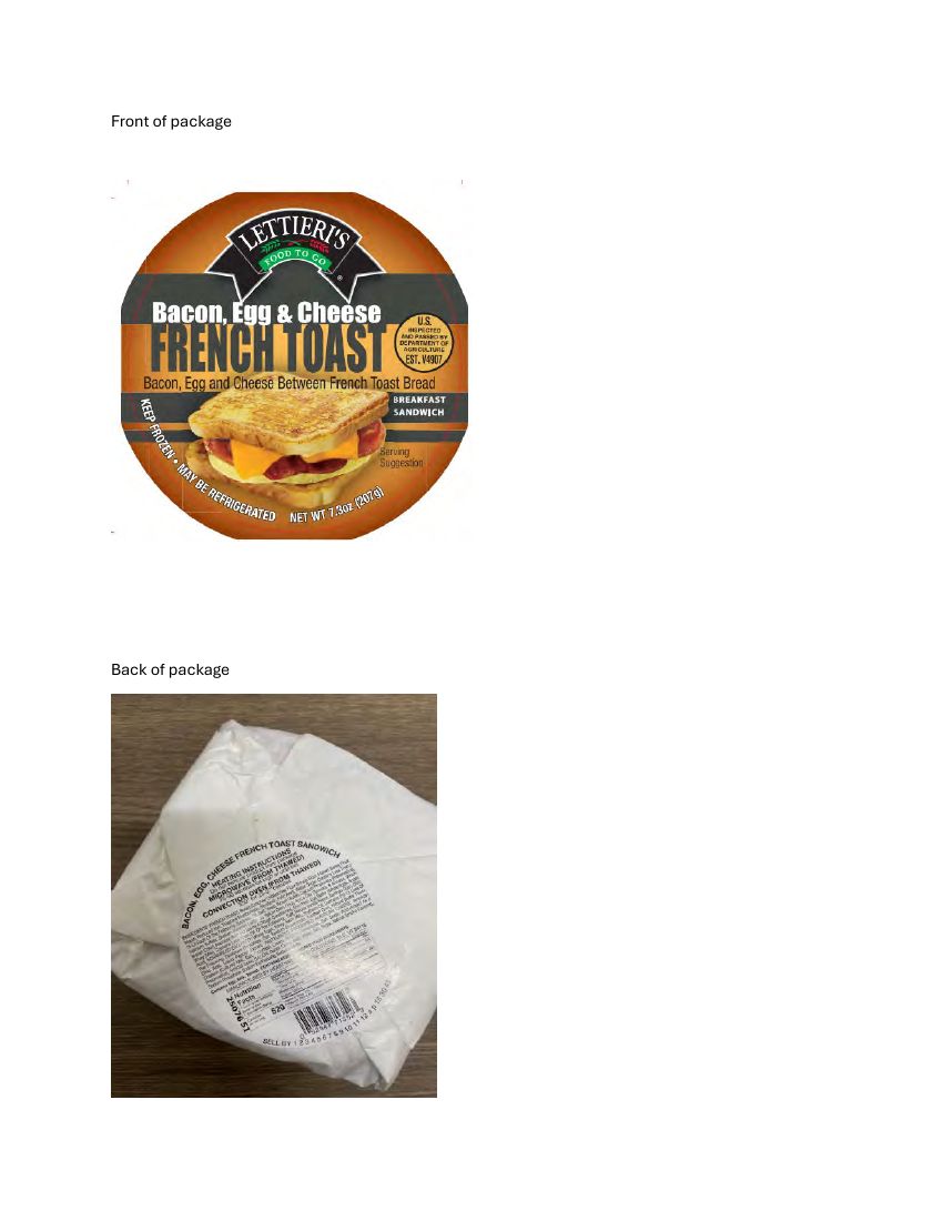 Lettieri’s French Toast Breakfast Sandwiches Recalled for Undeclared Sesame