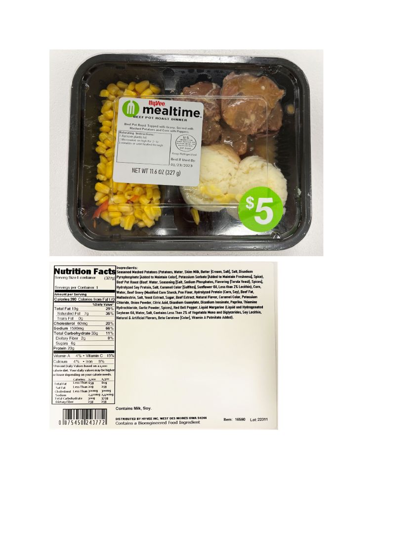 Hy-Vee Mealtime Beef Pot Roast Dinner Recalled for Undeclared Wheat