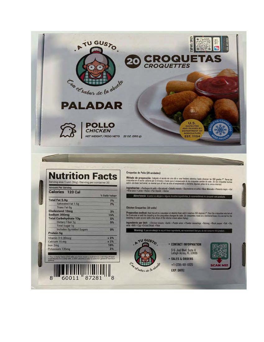 A Tu Gusto Paladar Croquetas Recalled for Undeclared Allergens