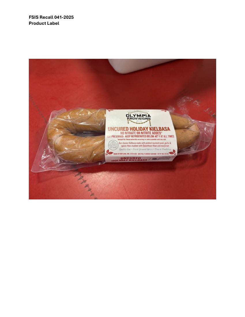 Olympia Provisions Holiday Kielbasa Recalled for Possible Metal Contamination