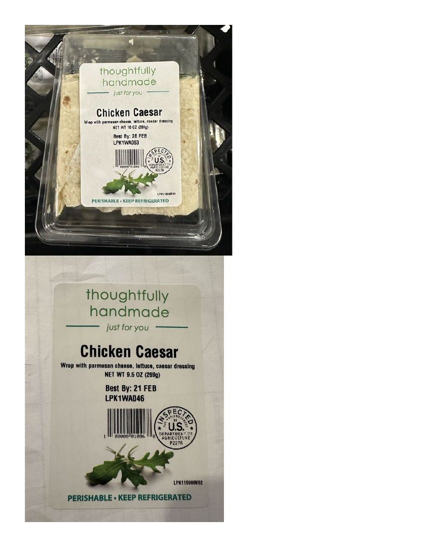 thoughtfully handmade Chicken Caesar Wrap Recalled for Undeclared Fish