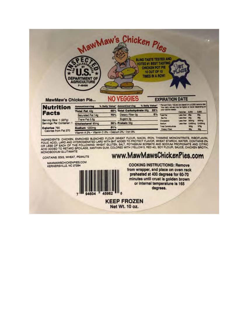 MawMaw's Chicken Pies and Meatloaf Recalled for Undeclared Milk and Soy