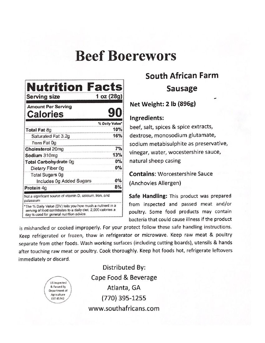 Beef and Pork Boerewors Recalled for Undeclared Soy