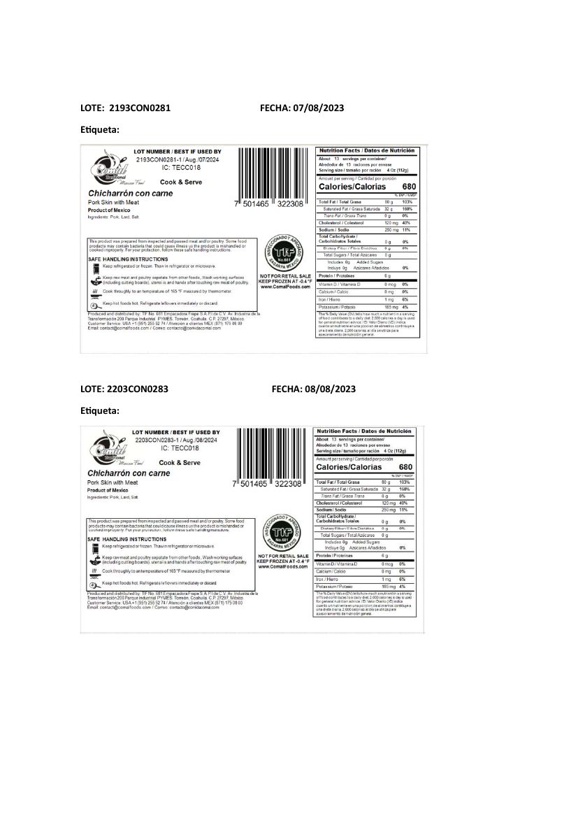 Pork Chicharron and Carnitas Recalled for Lack of Import Reinspection