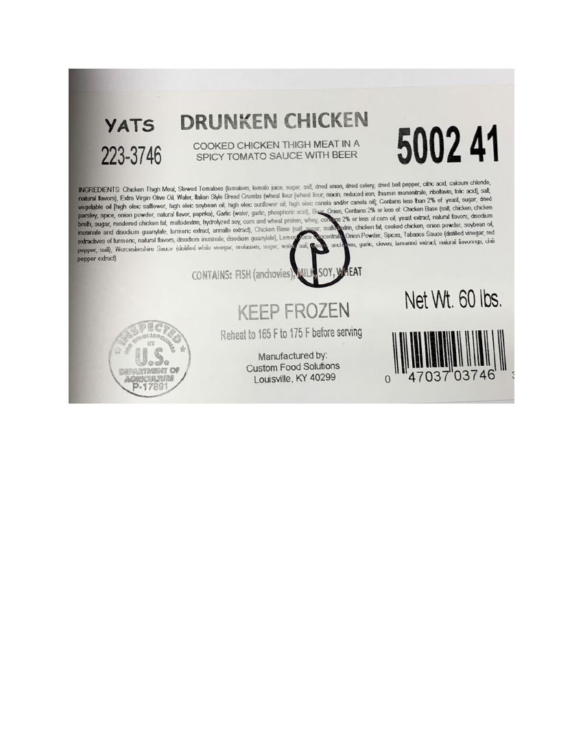 Yats Drunken Chicken Recalled for Undeclared Egg and Sesame