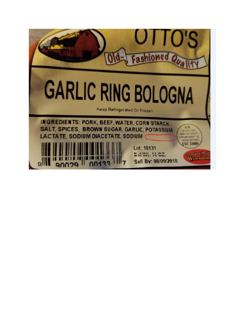 Otto's Old-Fashioned Quality Ring Bologna Recalled for Undeclared Additives
