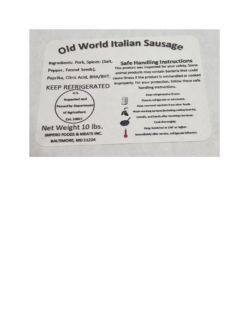 Old World Italian Sausage Recalled for Lack of Inspection