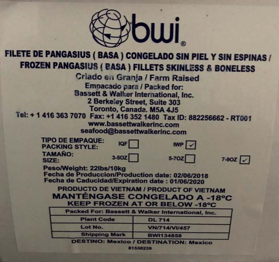 bwi Frozen Basa Fillets Recalled for Lack of Inspection
