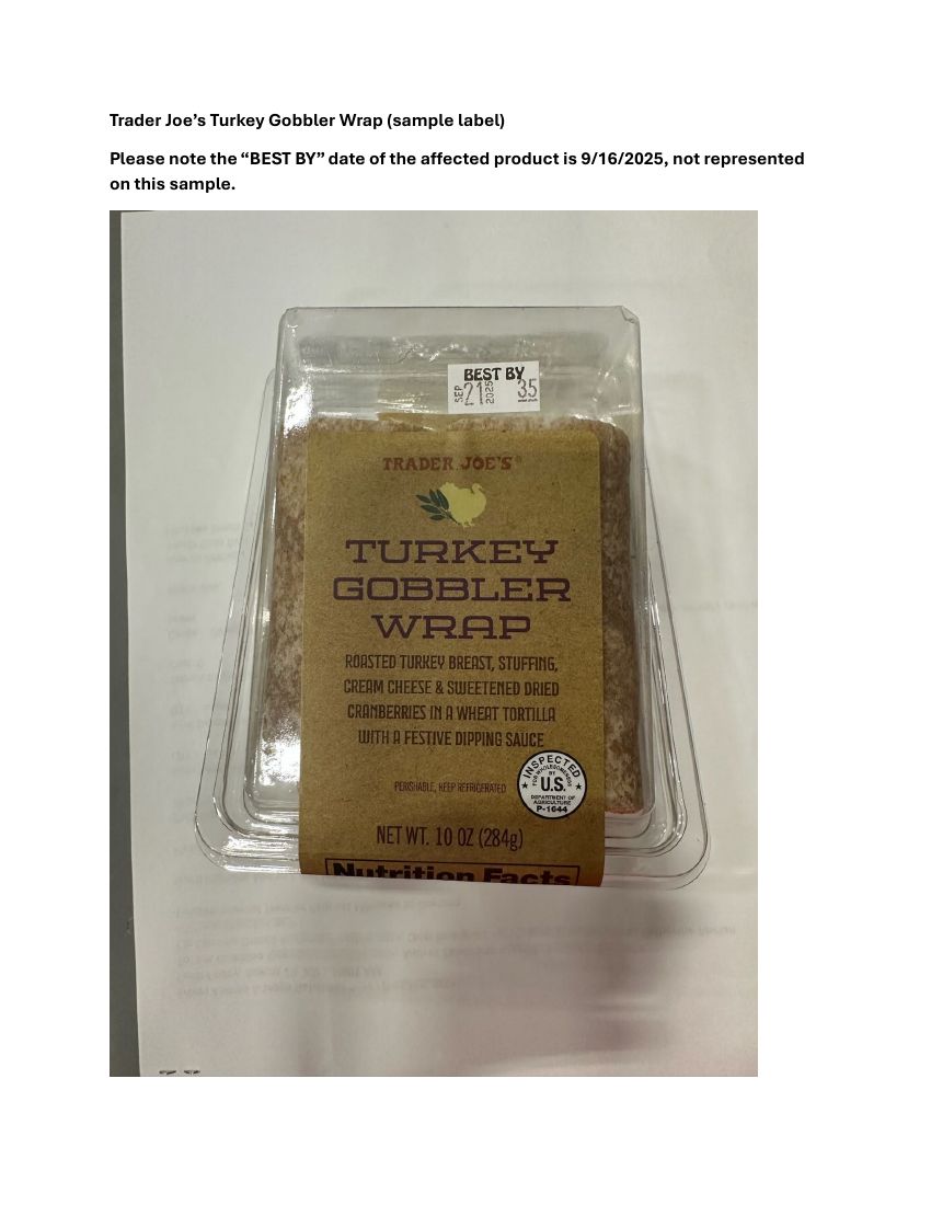 Trader Joe’s Turkey Gobbler Wrap Recalled for Possible Listeria