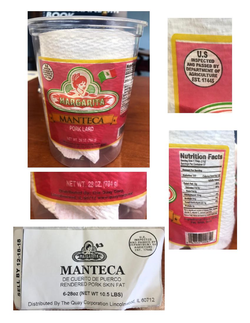 Margarita Manteca Pork Lard Recalled for Lack of Inspection
