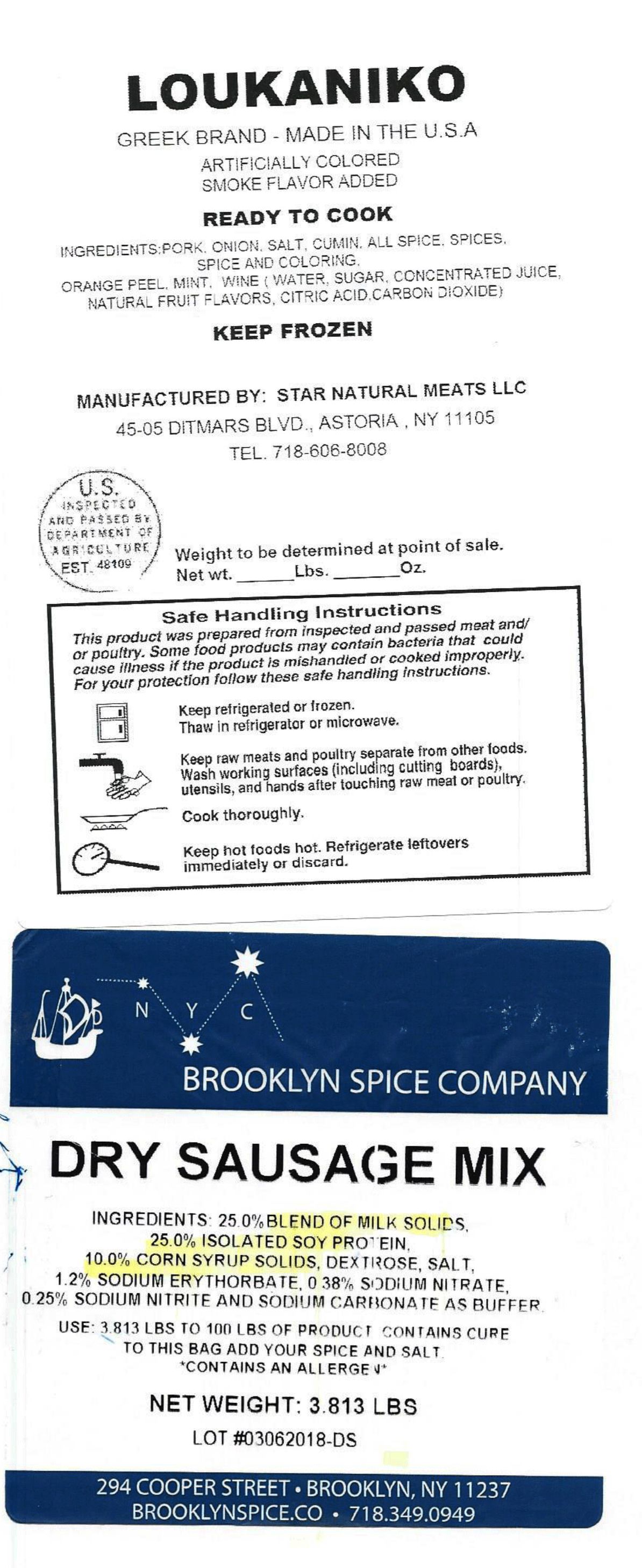 Star Natural Meats Loukaniko Pork Sausage Recalled for Undeclared Allergens