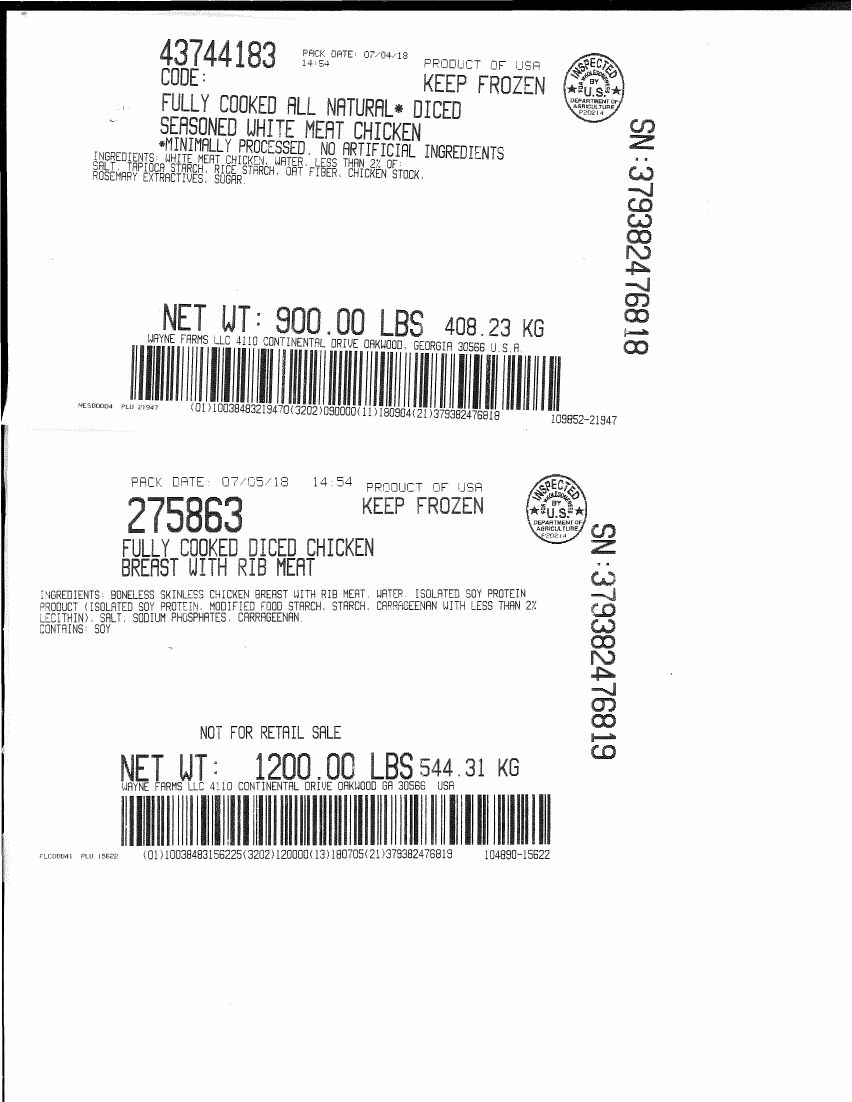 Wayne Farms Fully Cooked Chicken Products Recalled for Metal Pieces