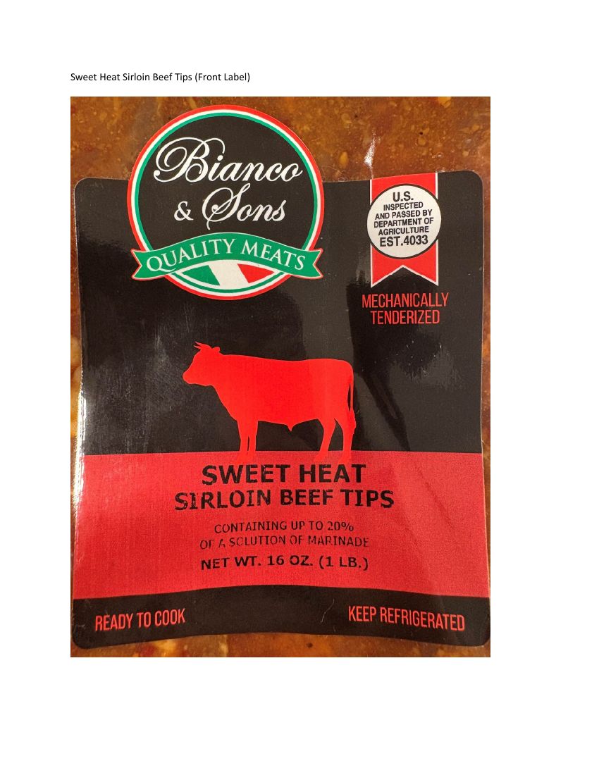 Bianco & Sons Sweet Heat Sirloin Beef Tips Recalled for Undeclared Allergens