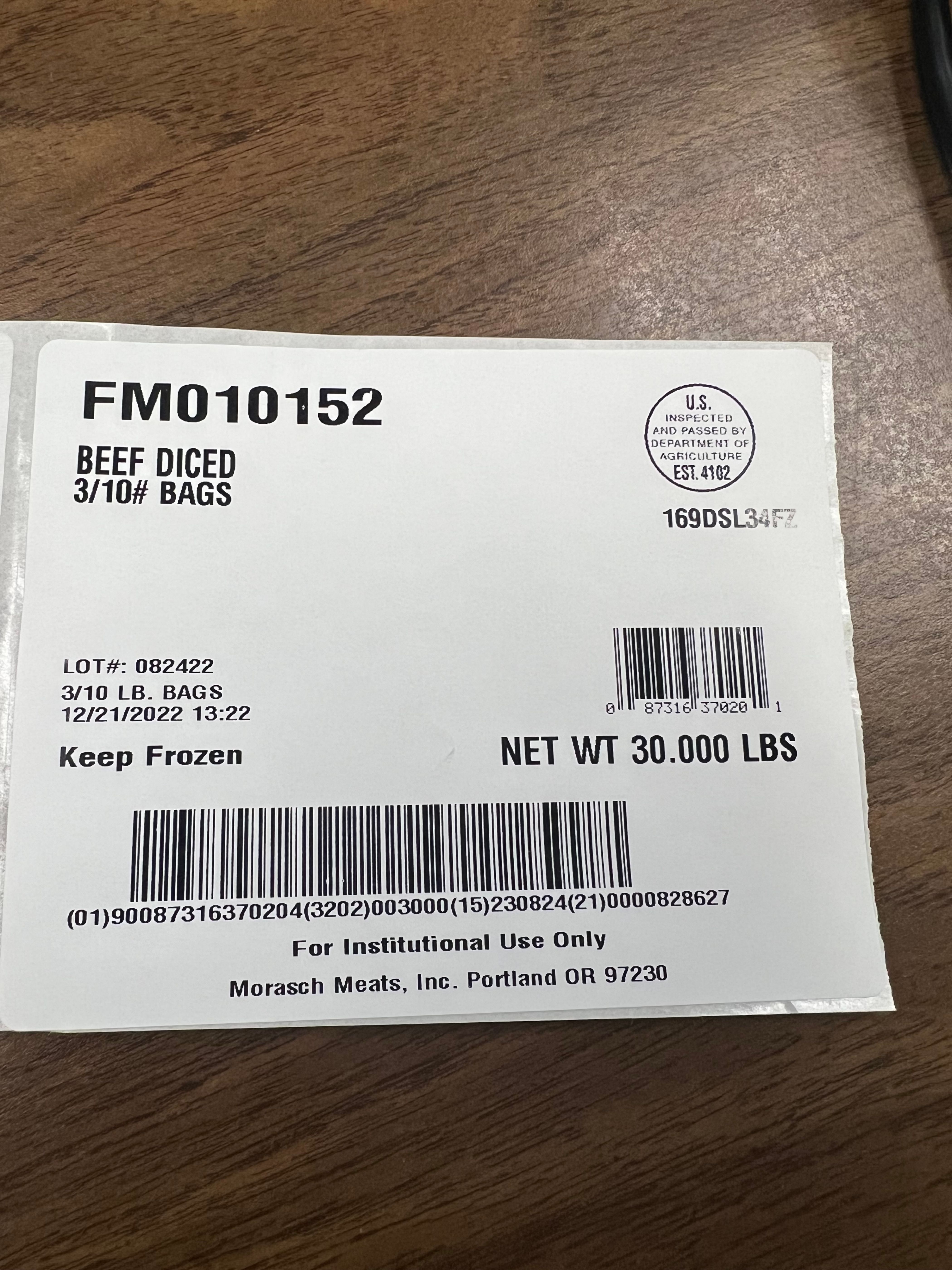 Raw Frozen Diced Beef Recalled for Possible E. coli Contamination