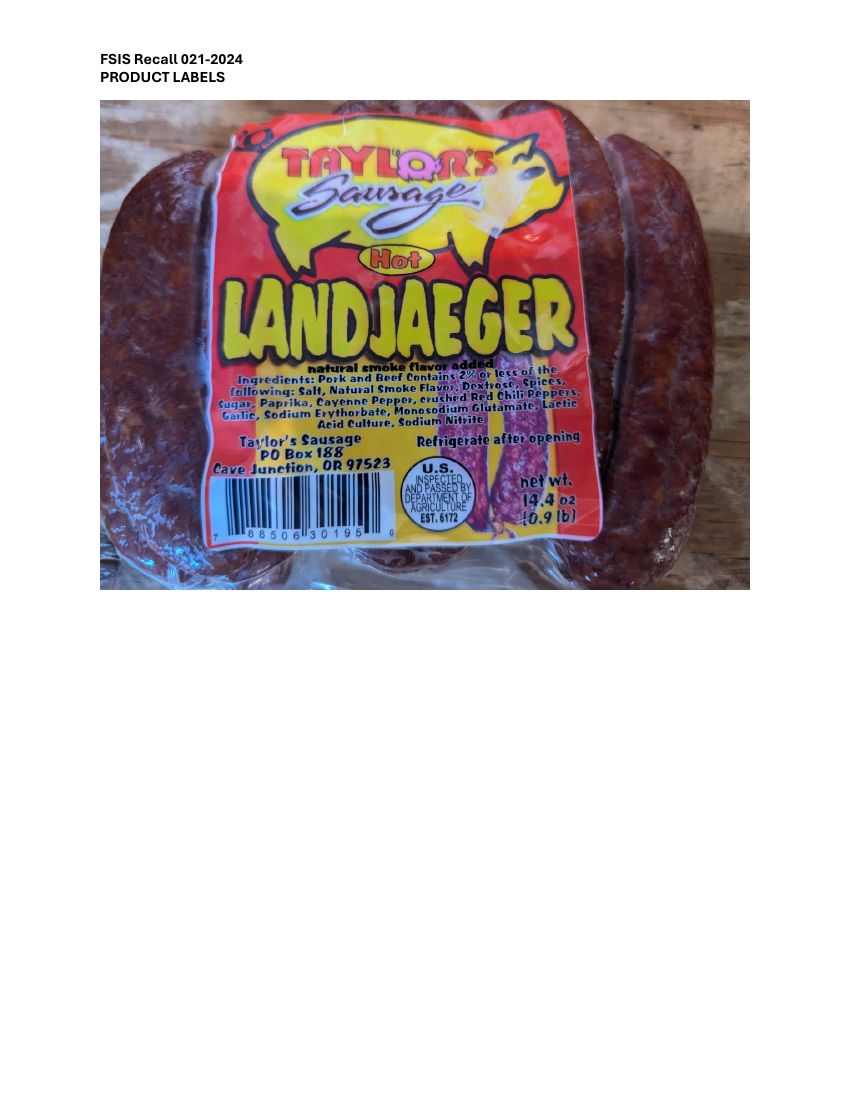 Taylor's Sausage Hot Landjaeger Recalled for Undeclared Soy