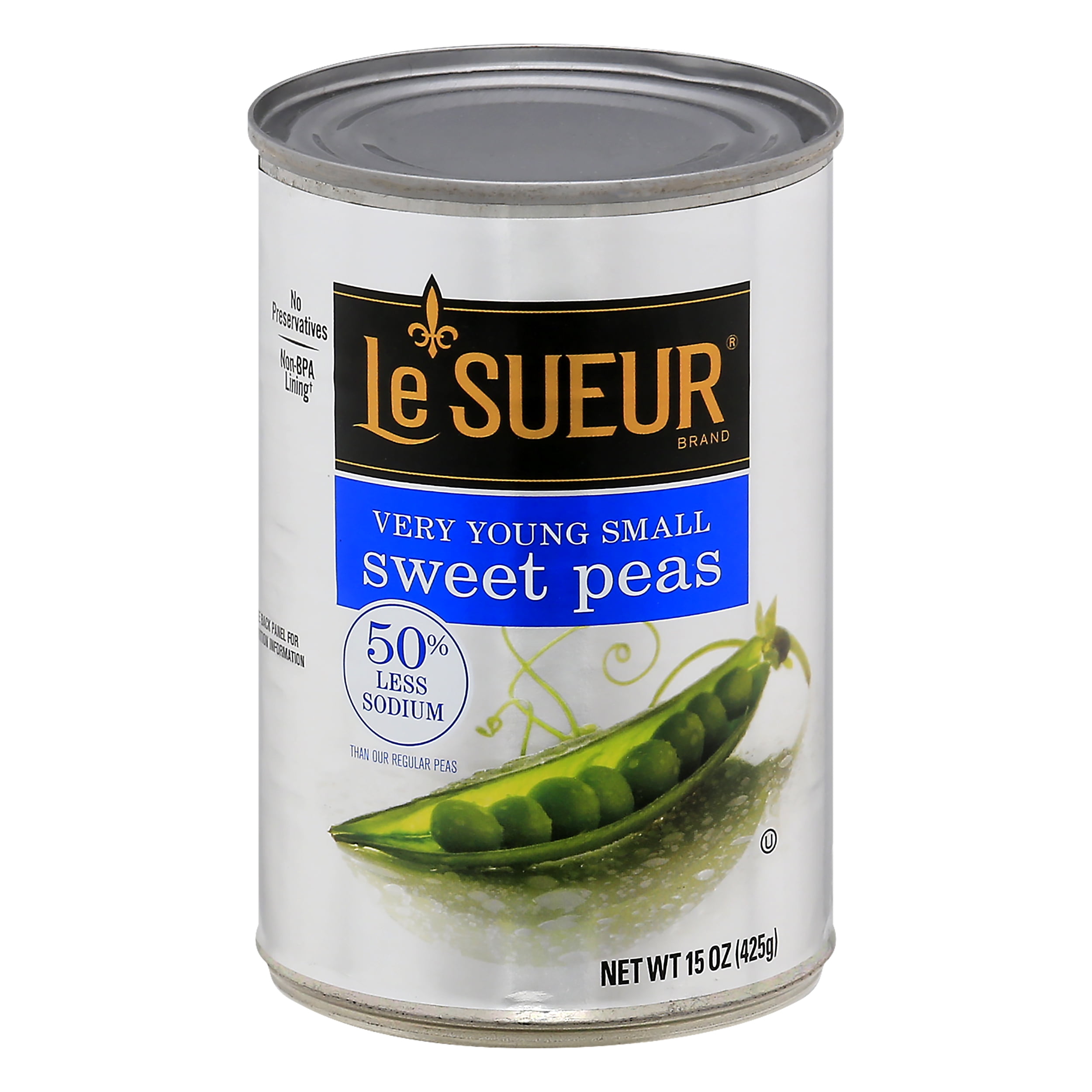 (1 pack) Le Sueur Very Young Small Sweet Peas, 50% Less Sodium, Whole Peas, 15 oz Can