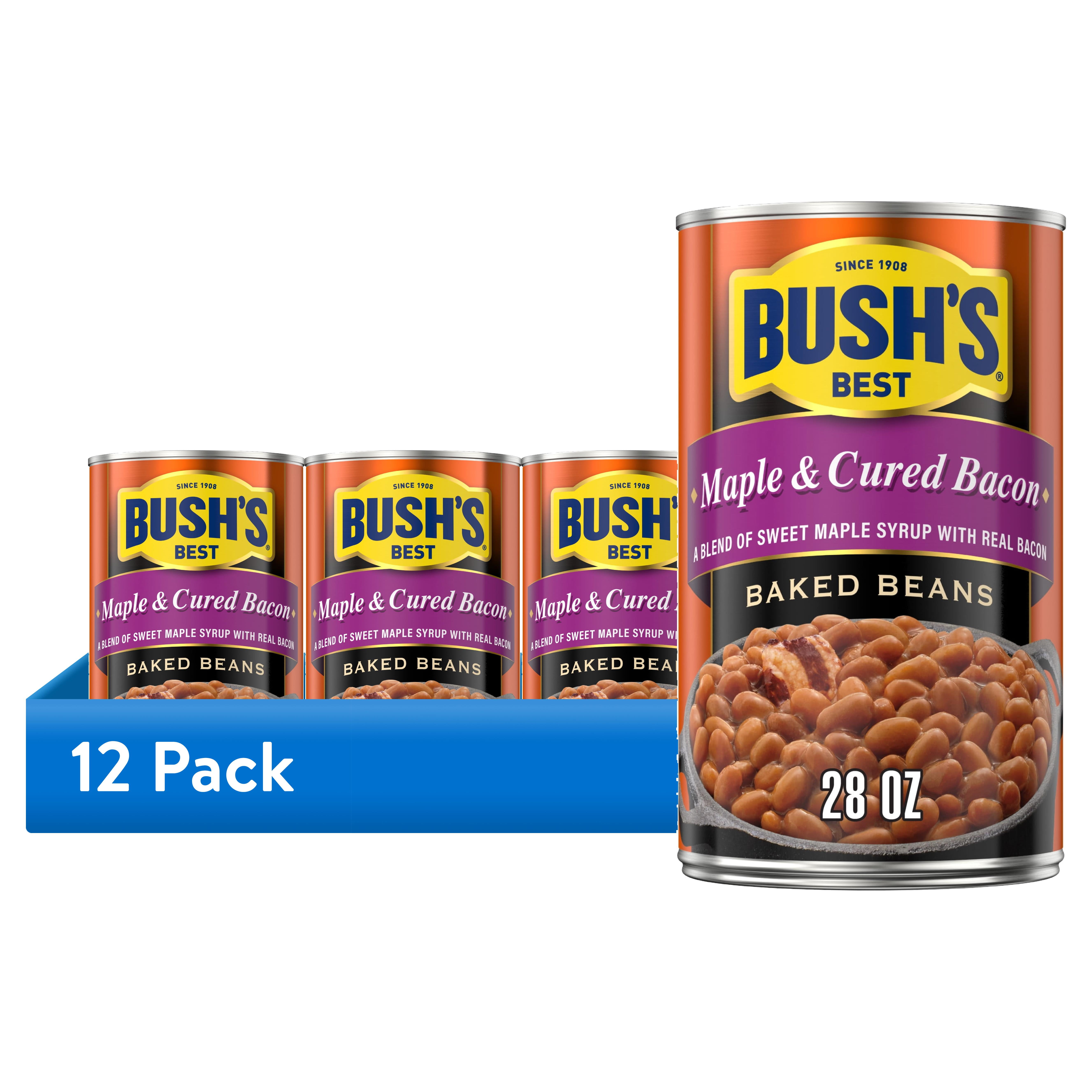 (12 pack) Bush's Maple and Cured Bacon Baked Beans, Canned Beans, 28 oz