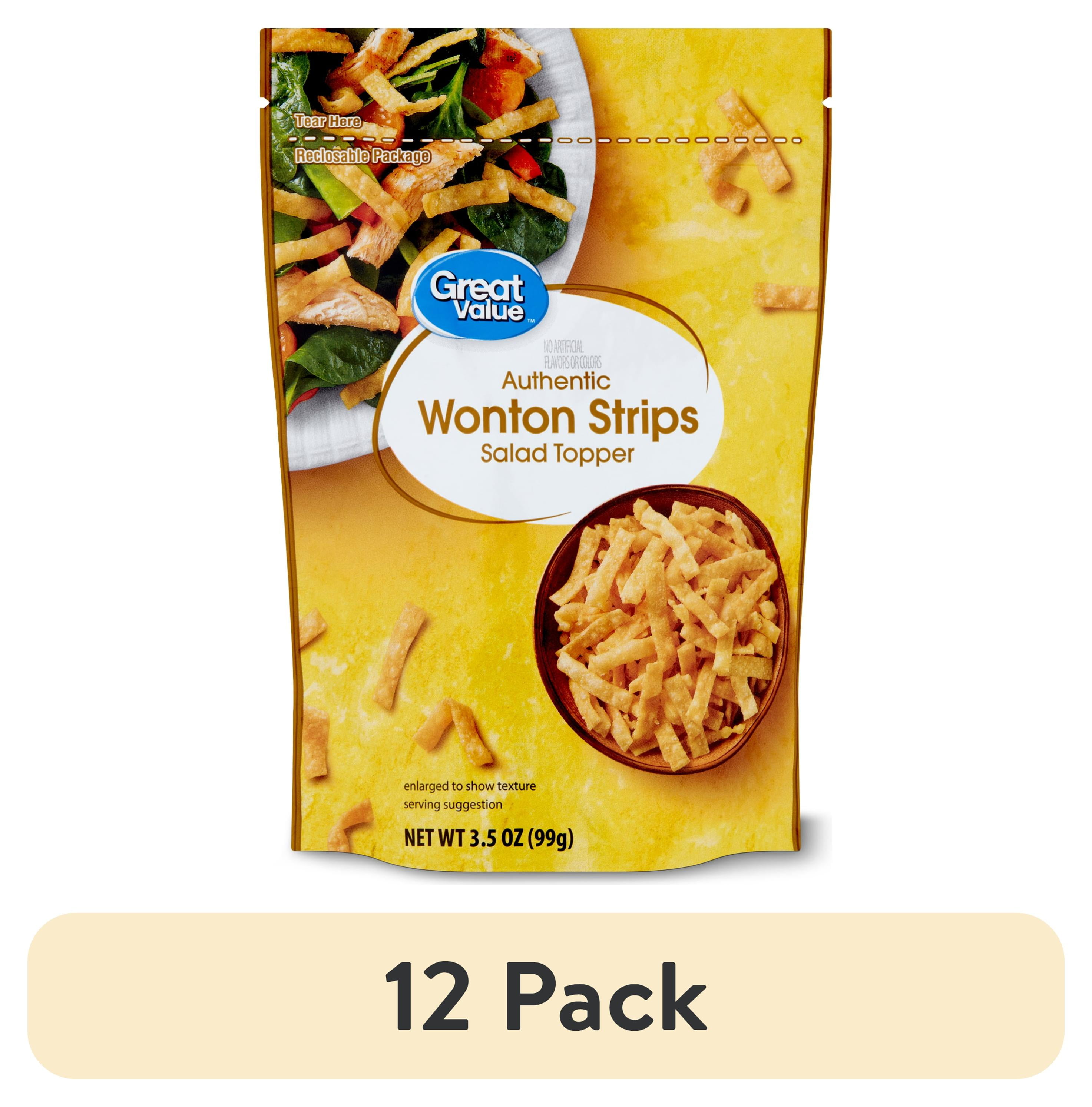 (12 pack) Great Value Authentic Wonton Strips Salad Topping, 3.5 oz Resealable Bag, Salted