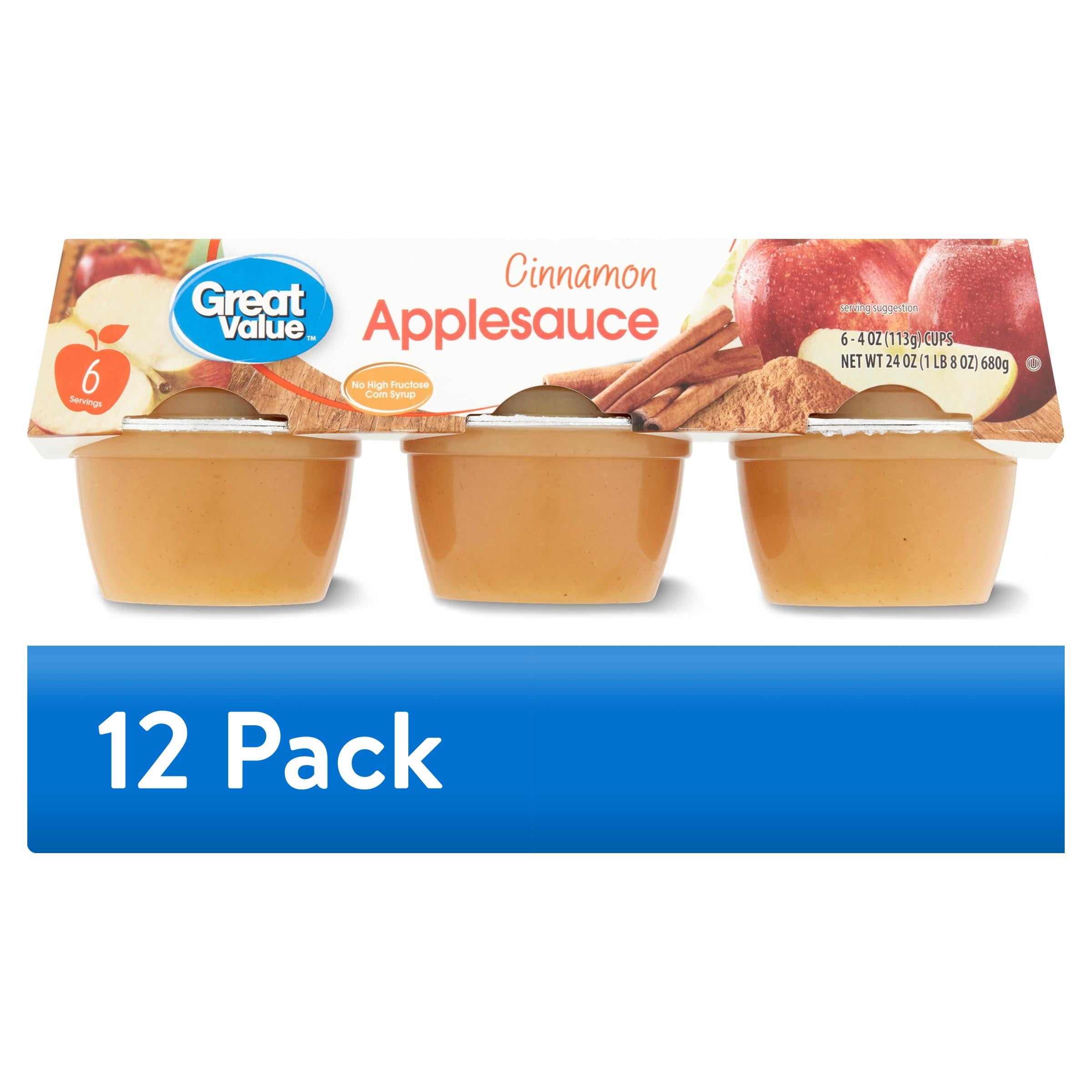 (12 pack) Great Value Cinnamon Applesauce, 4 oz, 6 Count
