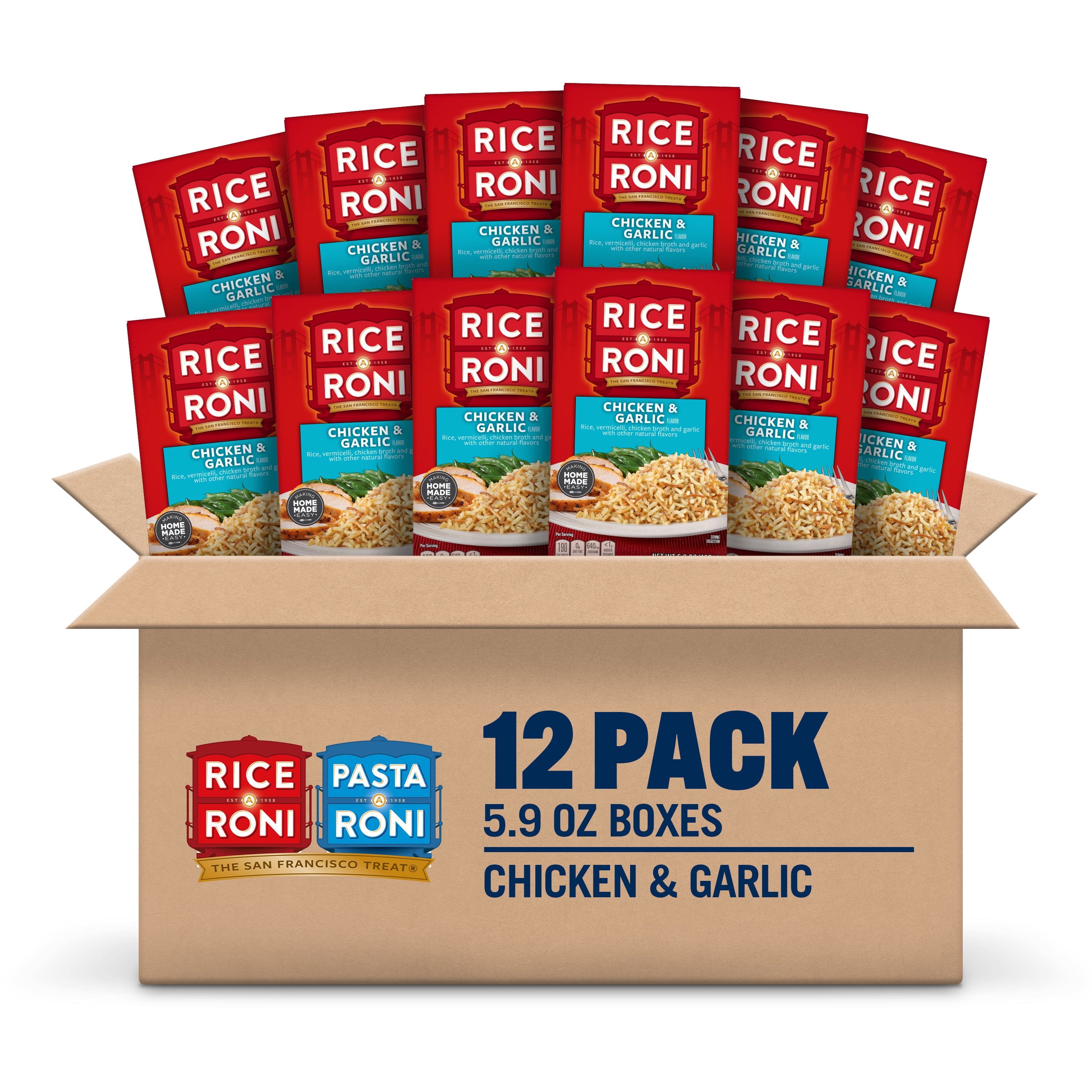 (12 pack) Rice-A-Roni Chicken & Garlic Rice & Vermicelli Mix, 5.9 oz