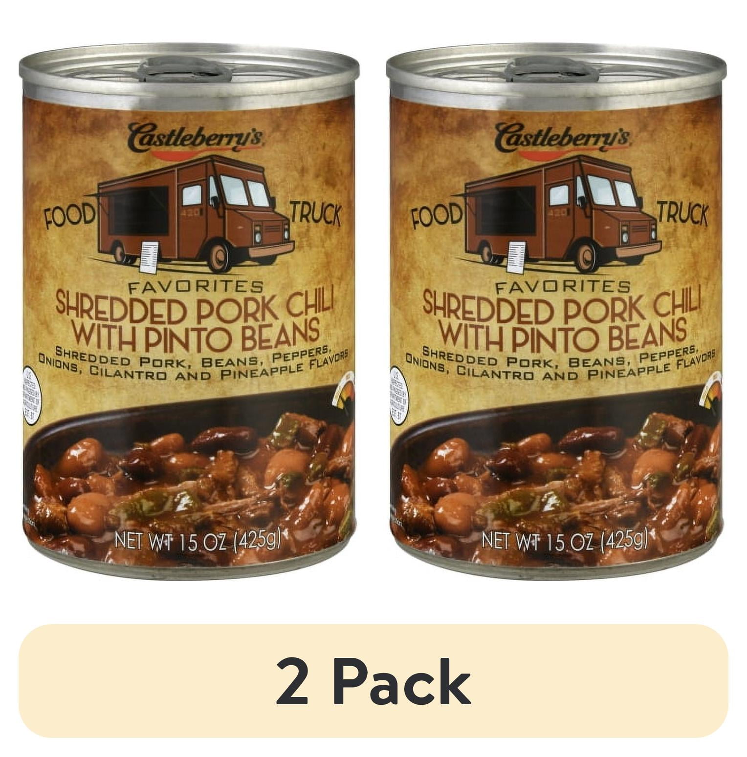 (2 pack) Castleberrys Food Truck Favorites Shredded Pork Chili With Pinto Beans, 15 oz Can  Heat & Serve Pork Chili for Quick Meals