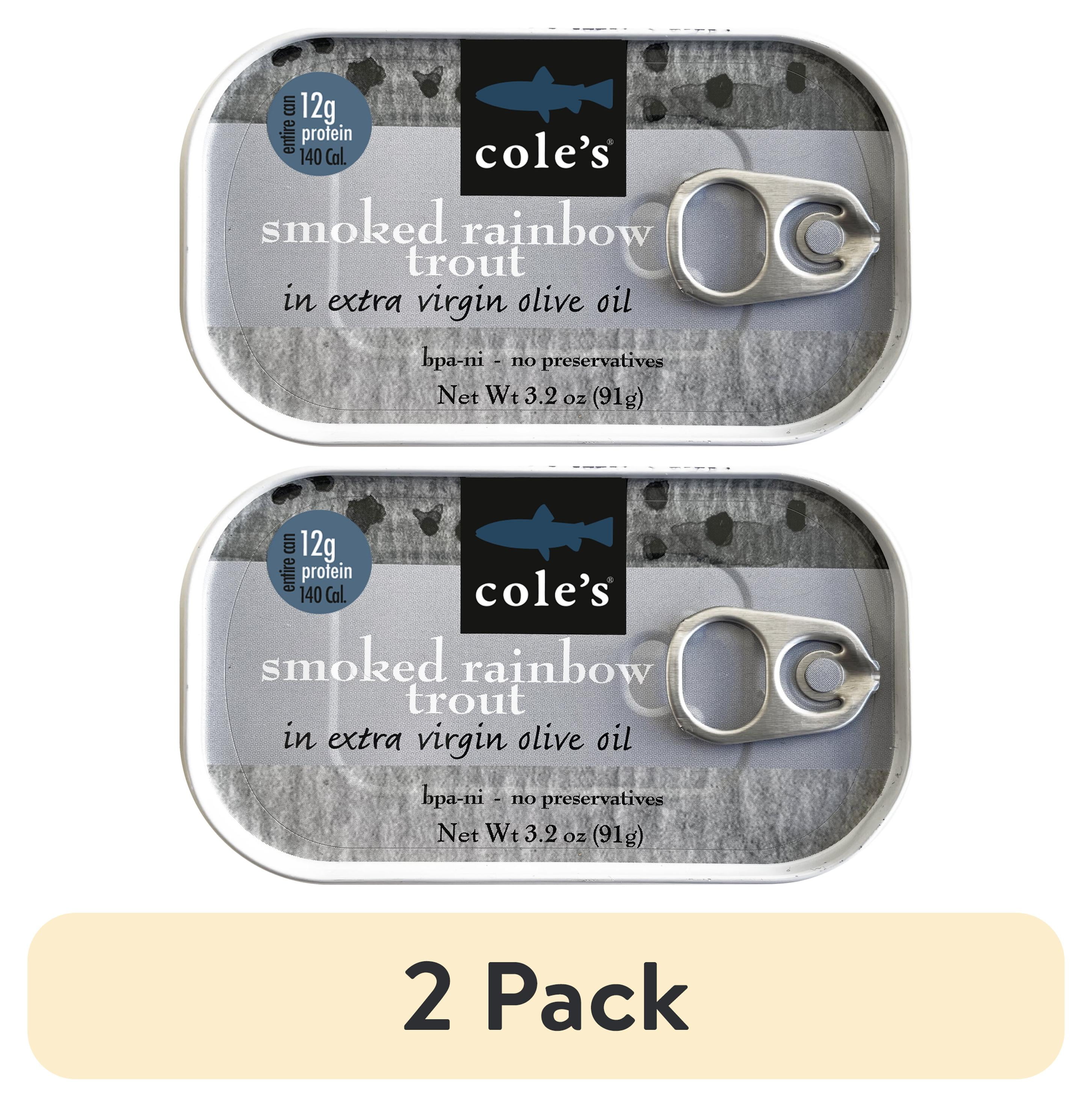 (2 pack) Coles Smoked Rainbow Trout in Olive Oil 3.2 oz - Fish Fillet, High Protein Canned Seafood, Gluten-Free