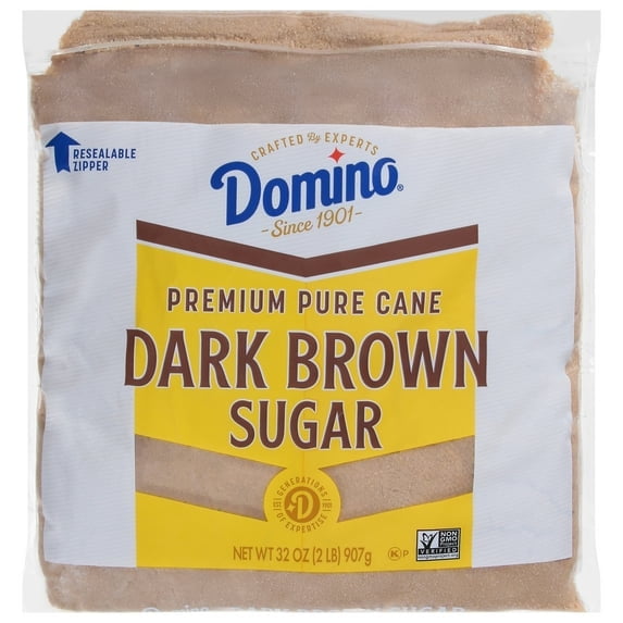 (2 Pack) Domino Premium Pure Cane Dark Brown Sugar 2lb. Zipper-pak